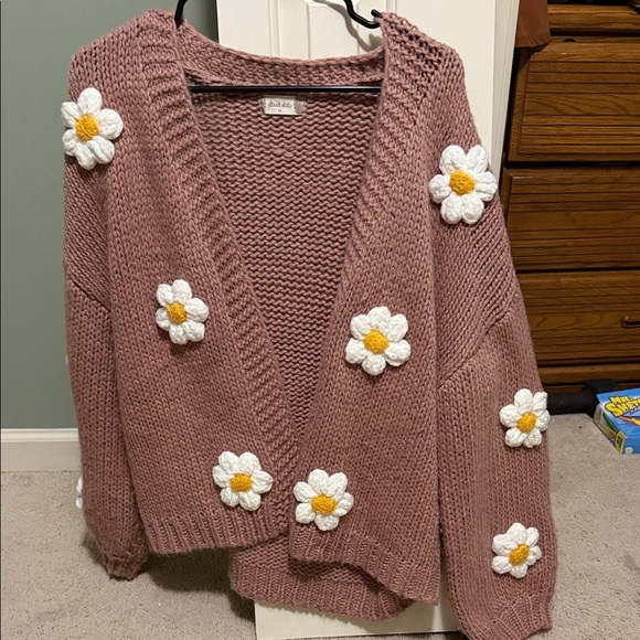 Altar'd State Sweaters - Altar'd State Knit Mauve Cardigan with Daisy Accents. Out of Stock online